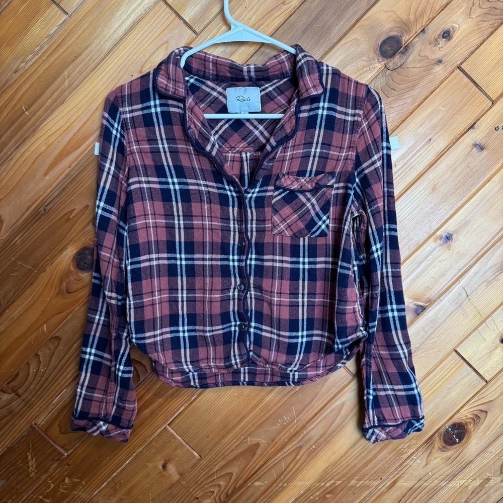 Rails Plaid Cropped Button Down Shirt in Red and Blue Size Small